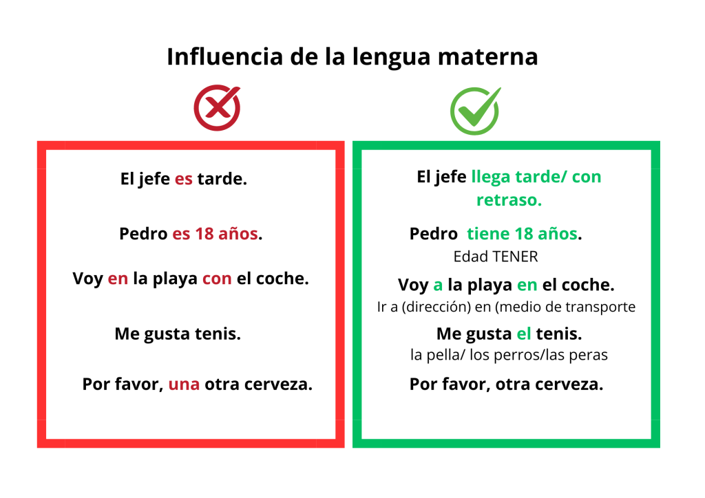 La influencia de la lengua materna y los errores en un estudiante de español.