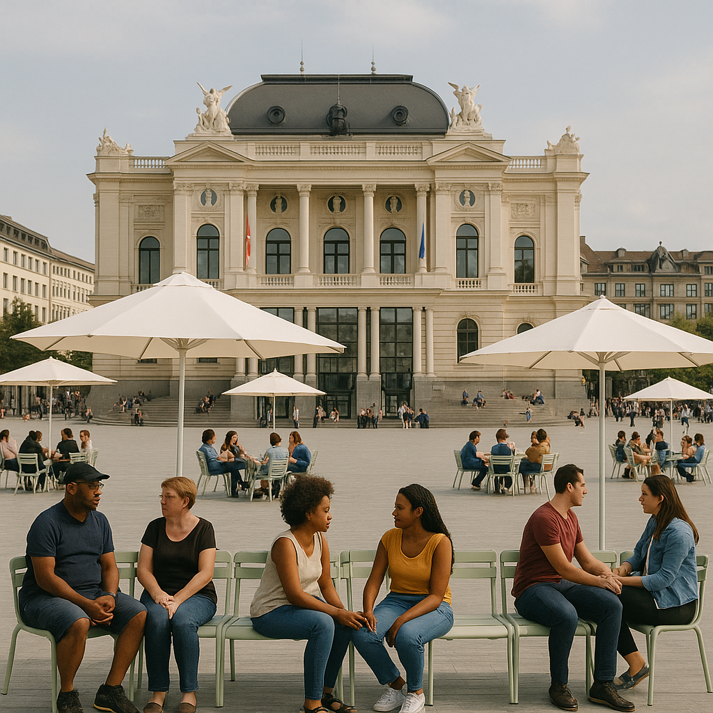 Las sillas- de la plaza delante de la ópera de Zurich